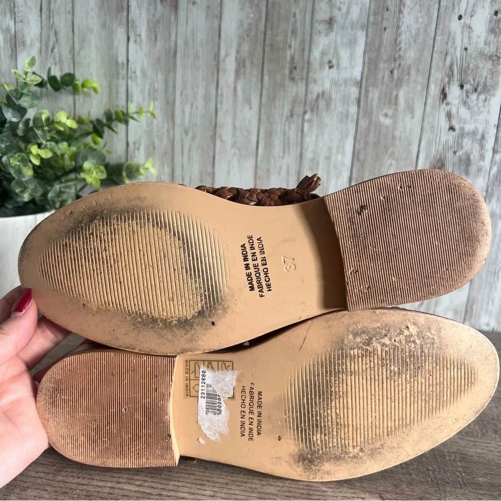 Free People Brown Leather Braided Woven Mules 7 - Picture 4 of 6